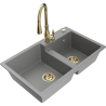 Mexen Tomas 2-compartment granite sink with a kitchen mixer tap Savita, Grey - 6516-71-672601-50