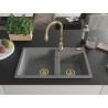 Mexen Tomas 2-bowl granite sink with Savita kitchen faucet, gray - 6516-71-672601-50