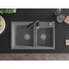 Mexen Tomas 2-bowl granite sink with Savita kitchen faucet, gray - 6516-71-672601-70