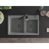 Mexen Tomas granite sink 2-bowl with Savita kitchen tap, grey - 6516-71-672601-70-B