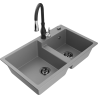 Mexen Tomas granite 2-bowl kitchen sink with Savita faucet, gray - 6516-71-672601-70-B
