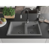 Mexen Tomas granite 2-bowl kitchen sink with Savita faucet, gray - 6516-71-672601-70-B