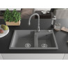 Mexen Tomas 2-bowl granite sink with Savita kitchen faucet, gray - 6516-71-672601-71