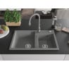 Mexen Tomas granite kitchen sink double-bowl with Savita kitchen tap, grey - 6516-71-672601-71