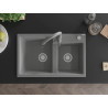 Mexen Tomas 2-bowl granite sink with Savita kitchen faucet, gray - 6516-71-672601-71