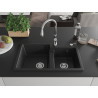 Mexen Tomas granite double-bowl sink with Savita kitchen faucet, black/silver metallic - 6516-73-672601-00