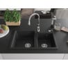 Mexen Tomas granite sink 2-chamber with Savita kitchen tap, black/silver metallic - 6516-73-672601-00