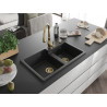 Mexen Tomas granite kitchen sink double bowl with Savita kitchen faucet, black/silver metallic - 6516-73-672601-50