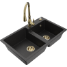 Mexen Tomas 2-chamber granite sink with Savita kitchen faucet, black/silver metallic - 6516-73-672601-50