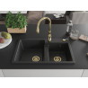 Mexen Tomas granite kitchen sink double bowl with Savita kitchen faucet, black/silver metallic - 6516-73-672601-50