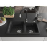 Mexen Tomas 2-bowl granite sink with kitchen faucet Savita, black/silver metallic - 6516-73-672601-70