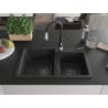Mexen Tomas granite sink 2-chamber with Savita kitchen tap, black/silver metallic - 6516-73-672601-70-B