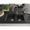 Mexen Tomas 2-chamber granite sink with Savita kitchen faucet, black/gold metallic - 6516-75-672601-00