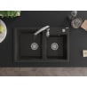 Mexen Tomas 2-chamber granite sink with Savita kitchen faucet, black/gold metallic - 6516-75-672601-00