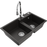 Mexen Tomas 2-chamber granite sink with Savita kitchen faucet, black/gold metallic - 6516-75-672601-00