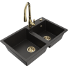 Mexen Tomas 2-compartment granite sink with a kitchen mixer tap Savita, Black/Gold metallic - 6516-75-672601-50