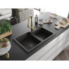Mexen Tomas 2-compartment granite sink with Savita kitchen faucet, black/gold metallic - 6516-75-672601-50-B