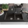 Mexen Tomas granite kitchen sink 2-compartment with Savita kitchen faucet, black/gold metallic - 6516-75-672601-70