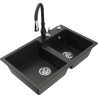 Mexen Tomas 2-compartment granite sink with a kitchen mixer tap Savita, Black/Gold metallic - 6516-75-672601-70