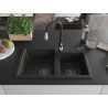 Mexen Tomas granite 2-bowl kitchen sink with Savita faucet, black/gold metallic - 6516-75-672601-70-B