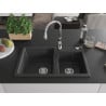 Mexen Tomas granite kitchen sink with 2 bowls and Savita kitchen faucet, speckled black - 6516-76-672601-00