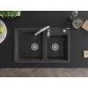 Mexen Tomas granite kitchen sink with 2 bowls and Savita kitchen faucet, speckled black - 6516-76-672601-00