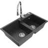 Mexen Tomas 2-compartment granite sink with a kitchen mixer tap Savita, spotted black - 6516-76-672601-00