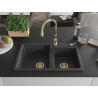 Mexen Tomas 2-bowl granite sink with Savita kitchen faucet, black speckled - 6516-76-672601-50