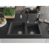 Mexen Tomas 2-bowl granite kitchen sink with Savita faucet, speckled black - 6516-76-672601-70