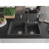 Mexen Tomas granite double-basin sink with Savita kitchen faucet, speckled black - 6516-76-672601-76