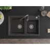 Mexen Tomas granite kitchen sink 2-bowl with Savita kitchen tap, black speckled - 6516-76-672601-76