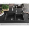 Mexen Tomas granite sink double-bowl with Savita kitchen faucet, black - 6516-77-672601-00