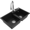 Mexen Tomas 2-chamber granite sink with Savita kitchen faucet, black - 6516-77-672601-00