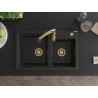Mexen Tomas 2-compartment granite sink with Savita kitchen faucet, black - 6516-77-672601-50