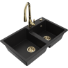 Mexen Tomas 2-compartment granite sink with a kitchen mixer tap Savita, Black - 6516-77-672601-50