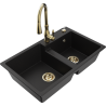 Mexen Tomas 2-compartment granite sink with Savita kitchen faucet, black - 6516-77-672601-50