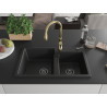 Mexen Tomas 2-bowl granite kitchen sink with Savita faucet, black - 6516-77-672601-50-B
