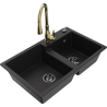 Mexen Tomas 2-bowl granite kitchen sink with Savita faucet, black - 6516-77-672601-50-B