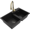 Mexen Tomas 2-compartment granite sink with a kitchen mixer tap Savita, Black - 6516-77-672601-50-B