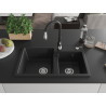 Mexen Tomas 2-bowl granite kitchen sink with Savita faucet, black - 6516-77-672601-70