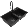 Mexen Tomas 2-chamber granite sink with Savita kitchen faucet, black - 6516-77-672601-70-B