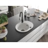 Mexen Kevin 1-bowl granite sink with drainer and Savita kitchen faucet, white - 6517-20-672601-70