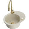 Mexen Kevin 1-Bowl Granite Sink with Drainer and Savita Kitchen Faucet, Beige - 6517-69-672601-50