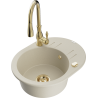 Mexen Kevin granite kitchen sink 1-bowl with drainer and Savita kitchen faucet, beige - 6517-69-672601-50