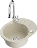 Mexen Kevin single-bowl granite sink with drainer and Savita kitchen tap, beige - 6517-69-672601-00