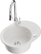 Mexen Kevin 1-compartment granite sink with a drip tray and kitchen mixer tap Savita, White - 6517-20-672601-00