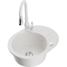 Mexen Kevin 1-compartment granite sink with a drip tray and kitchen mixer tap Savita, White - 6517-20-672601-20