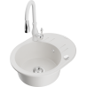 Mexen Kevin granite kitchen sink 1-bowl with drainer and Savita kitchen faucet, white - 6517-20-672601-20