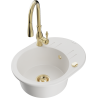 Mexen Kevin granite sink single-bowl with drainer and Savita kitchen faucet, white - 6517-20-672601-50