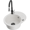 Mexen Kevin 1-bowl granite sink with drainer and Savita kitchen faucet, white - 6517-20-672601-70